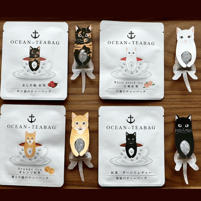 Ocean-teabagの陸のティーバッグ 和猫（紅茶4種セット）【ポスト投函